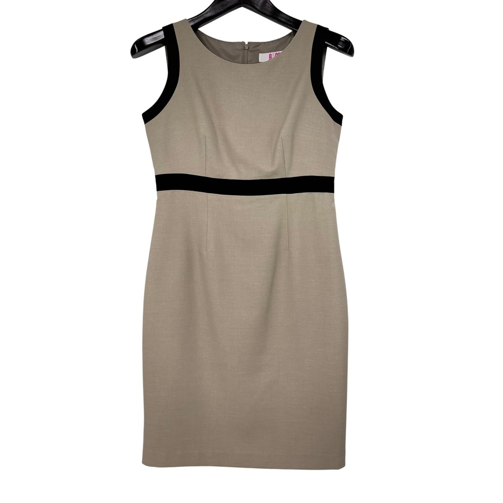 9 & Co Tan Sheath Dress Black Contrast Trim Sleeveless Career Business Size 6